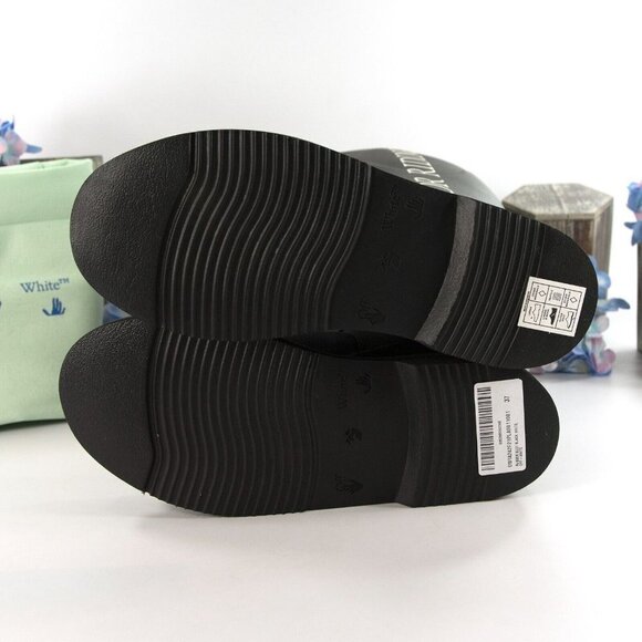 Off-White Black Rubber Leather All Weather Rain Riding Boots 37 NIB - Picture 7 of 10